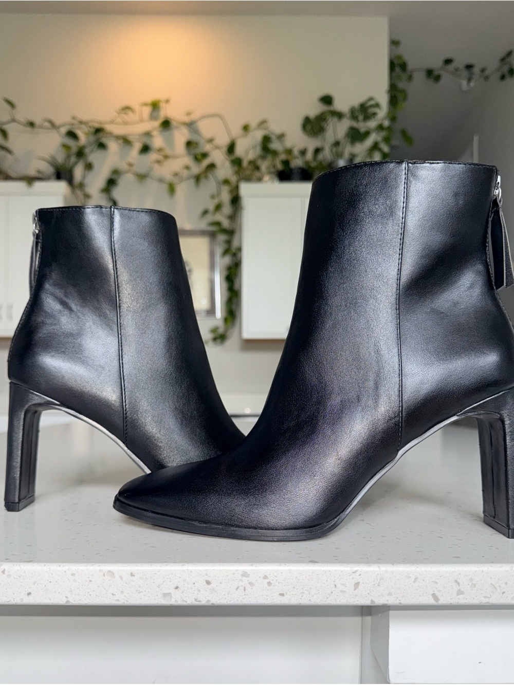 MIA Black Leather Pointed Toe Ankle Booties